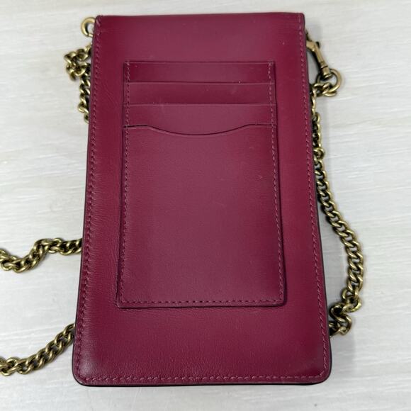 Coach Phone Crossbody Chain Strap Logo Canvas North South Pouch Red Accent - Picture 3 of 10